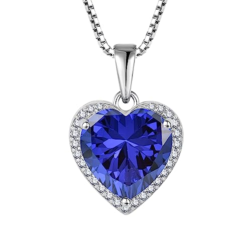 925 Sterling Silver Halo Heart Necklace for Women | Lwsary Love Heart Necklace, Heart Cut Birthstone Jewelry for Her - color: Violet Blue