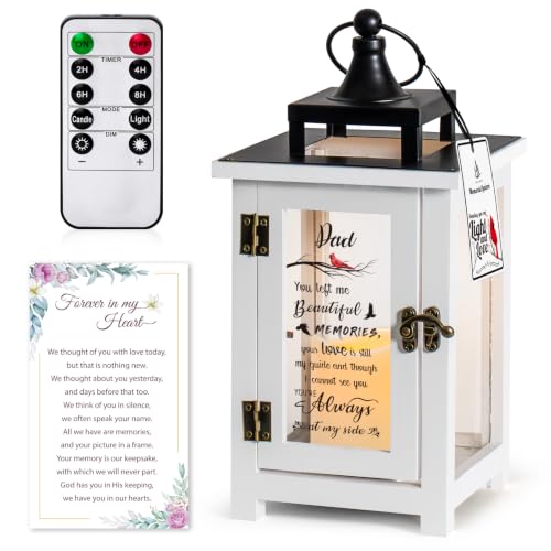 Memorial Lantern for Loss of Loved One,Sympathy Gifts Wooden Remembrance Lantern with Remote Control LED Flickering Candle,Memorial Gifts for Loss of Father - color: Dad-new Design