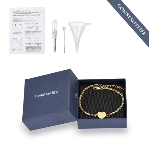 constantlife Heart Cremation Urn Bracelet for Ashes - Stainless Steel Paw Print Pendant Keepsake Jewelry Adjustable Braided Wristband Bangle Pet Dog Cat Memorial Gift for Women - color: Style 2-Golden