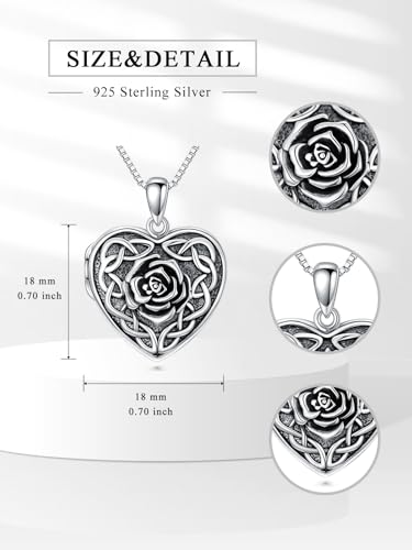 Dorunmo Locket Necklace 925 Sterling Silver Pictures Photo Keep Someone Near to You Custom Lockets Mother's Day Jewelry Personalized Photo Locket Gifts - color: A-Rose-Celtic, style: Locket Only