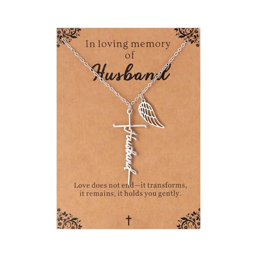 Lcherry Cremation Cross Necklace for Women - Angel Wing Faith Cross Necklace Memorial Gifts Religious Jewelry for Women - style: Husband