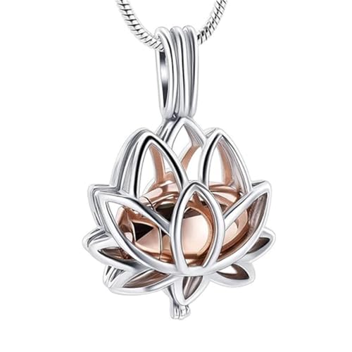 Cremation Jewelry Urn Necklace for Ashes with Hollow Mini Ball Keepsake Urn Pendant Memorial Jewelry for Ashes - color: Lotus Flower-1