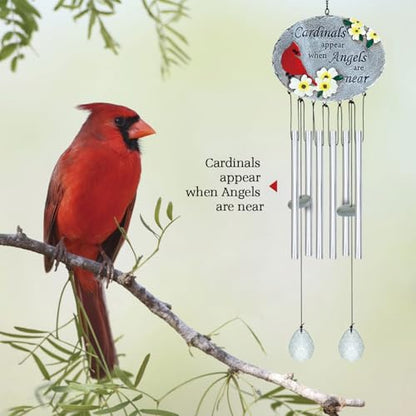 24'' Cardinal Wind Chimes for Outside, Cardinal Wind Chime for Loss of Loved One, Red Bird WindChimes for Garden Patio Balcony, Outdoor Memorial Windchime Sympathy Gifts for Women, Men