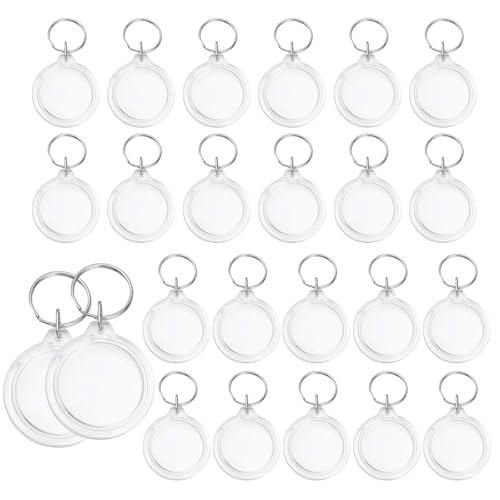 25 Pack Clear Blank Acrylic Photo Insert Picture Frame Keyring Key Chains Keychains Insert Personalised Custom Keychains with Split Ring for Family & Friends Gifts DIY Craft