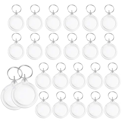 25 Pack Clear Blank Acrylic Photo Insert Picture Frame Keyring Key Chains Keychains Insert Personalised Custom Keychains with Split Ring for Family & Friends Gifts DIY Craft