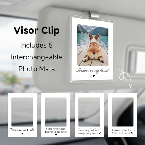 OFlyDesigns Pet Memorial Car Visor Photo Holder, Dog Loss Sympathy Gift for Women Men, Pet Remembrance Picture Frame for Car Sun Visor, Rainbow Bridge Keepsake for Dog Cat Lovers