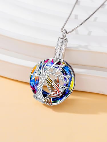 TOUPOP Butterfly Necklace for Women 925 Sterling Silver Tree of Life Butterflies Dragonfly Hummingbird Pendant Necklaces Crystal Jewelry Anniversary Christmas Birthday Gift for Her - color: Hummingbird Red - Urn