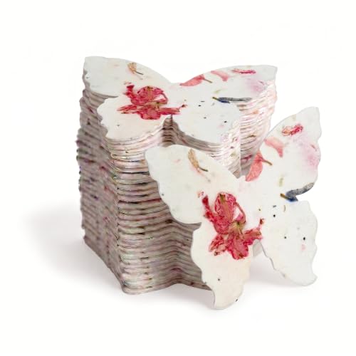 50 Large (2.85" h x 3" w) Pink Butterfly Gift Wrap Tags | Writable & Plantable Gift Tags Seed Paper, Mom's Gift for Birthday, Use for Wedding, Baby Shower, Party Favors, & DIY Crafts - color: Pink Butterfly, size: Large