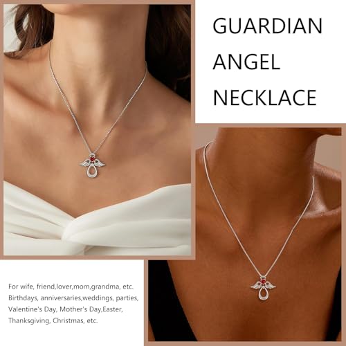 925 Sterling Silver Guardian Angel Pendant Necklace for Women with Birthstone Cubic Zirconia Little Angel Pendant Necklace Jewelry 18 inch Chain - color: 01-Jan-Garnet
