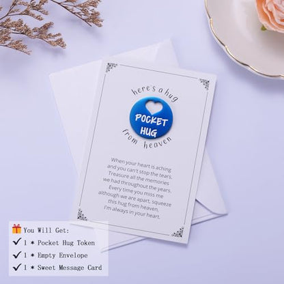 Ralukiia Pocket Hug from Heaven, Metal Engraved Token, Memorial Gift for Loss of Mom Dad Son Daughter Husband Wife Grandpa Grandma Brother Sister, Sympathy Condolence Gifts, Blue - color: blue
