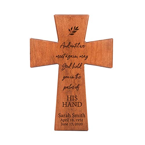 LifeSong Milestones Personalized Wooden Memorial Wall Cross Hanging 7x11 Bereavement Gift Loss of Loved One Celebration of Life In Loving Memory Remembrance Until We Meet Again (Adult) (Cherry) - color: Cherry