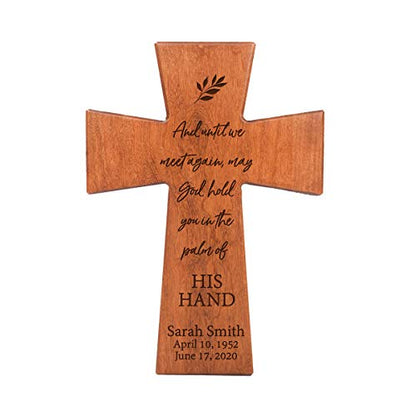 LifeSong Milestones Personalized Wooden Memorial Wall Cross Hanging 7x11 Bereavement Gift Loss of Loved One Celebration of Life In Loving Memory Remembrance Until We Meet Again (Adult) (Cherry) - color: Cherry