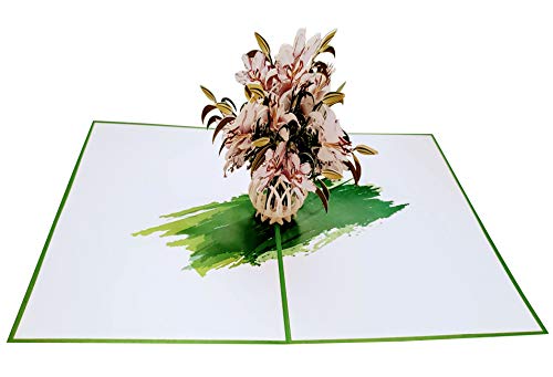 iGifts And Cards White Lilies Bouquet 3D Pop-Up Card - Thinking of You 5x7 | Mother's Day, Heartfelt Thanks, Get Well Greeting, Wedding Memento, Sympathy Token, Miss You Message, Floral Centerpiece - color: White Lilies