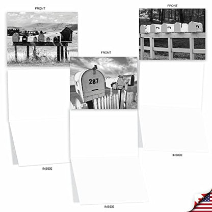 The Best Card Company - 10 Blank Note Cards with Envelopes (4 x 5.12 Inch) - Black & White Photos, Bulk Boxed Set - In the Mail M9681OCB - style: In The Mail
