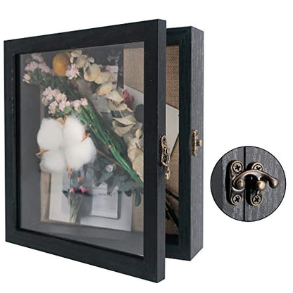 Small Shadow Box Frame 8x8 Display Case, Black Wedding Bouquet Memory Box - color: Rustic Black, size: 8"x8" (20x20 cm)