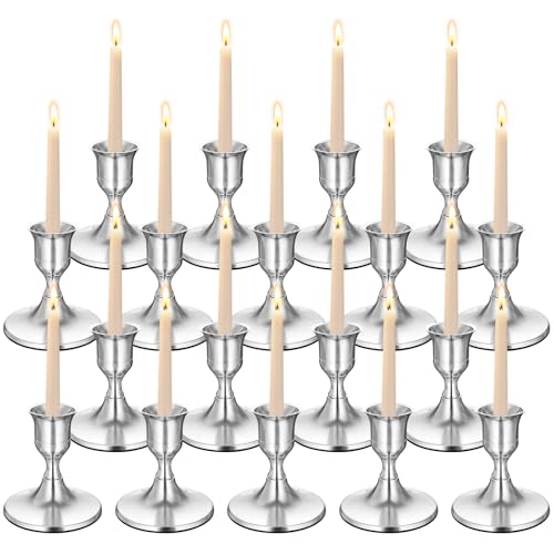 Silver Wine Glass Metal Candlestick Holders - Vintage Modern Metal Taper Candle Holders, Decorative Centerpiece for Table Mantel, Wedding Kitchen Home Decor, Wedding Gift,18Pcs - color: Silver, size: 18Pcs