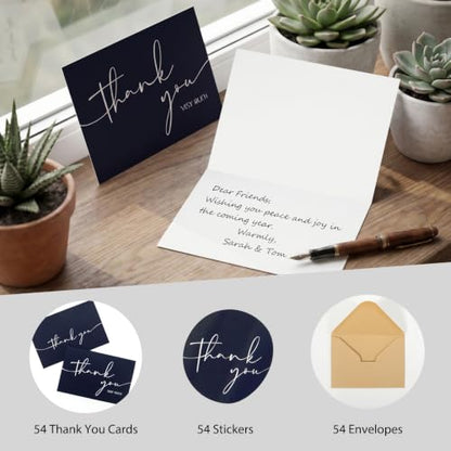 NESCCI 54 PCS Thank You Cards With Envelopes,3.5x5 Inch Minimalistic Design | Navy Blue Thank You Card,Thank You Notes for Wedding, Business, Baby Shower, Small Business, Funeral, Graduation - size: 54 Pack