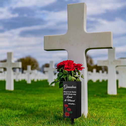 Geosar Grandma Cemetery Vases for Grave Metal Cemetery Grave Flower Vase Memorial Flower Holder with Spike Floral Graveyard Decorations for Burial Ground Lawn Yard Funeral Favors - style: Grandma