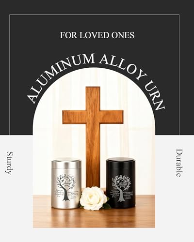 8 Pcs Mini Urns for Human Ashes, Aluminum Keepsake Cremation Urns | Tree of Life engraving, velvet pouches & spoons, sealed screw lid for family ash sharing