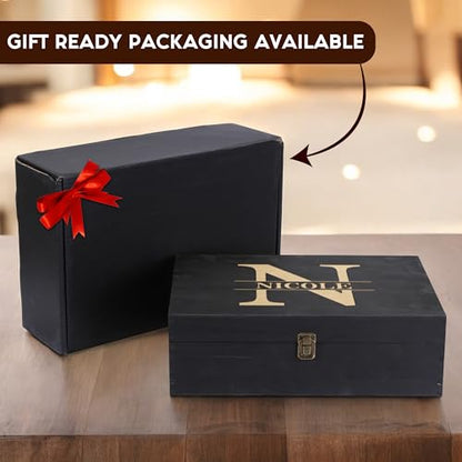 Personalized Monogram Keepsake Box, Engraved Gift for Men & Groomsmen | Add initial & name. Holds watches, photos & mementos. 4 sizes, 4 finishes & optional inside engraving for any occasion. - style: 8. Split Monograms