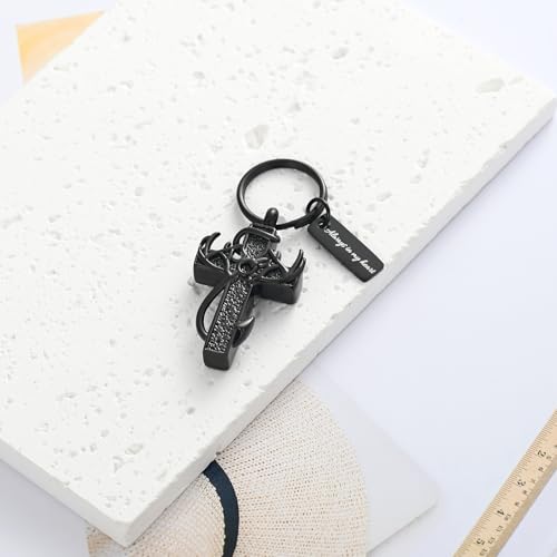 XSMZB Cross Cremation Jewelry Urn Necklace for Human Ashes Fish Hook Memorial Urn Pendant Deer Antler Cross Ashes Holder Keepsake Jewelry - color: Black Always