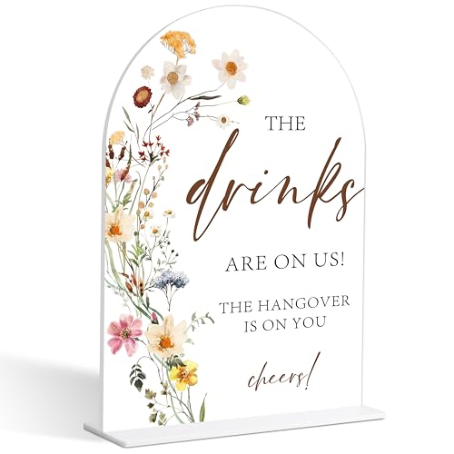 Wedding Bar Sign, Flower Style Wedding Signs for Reception for Bridal Shower and Reception, Engagement, Bridal Shower Decorations, Wedding Shower Favors, 6X8 Inch Acrylic Arch Sign with Stand,18 - color: Wedding Bar,18