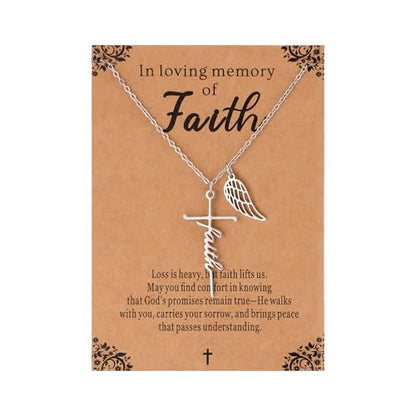 Lcherry Cremation Cross Necklace for Women - Angel Wing Faith Cross Necklace Memorial Gifts Religious Jewelry for Women - style: Faith