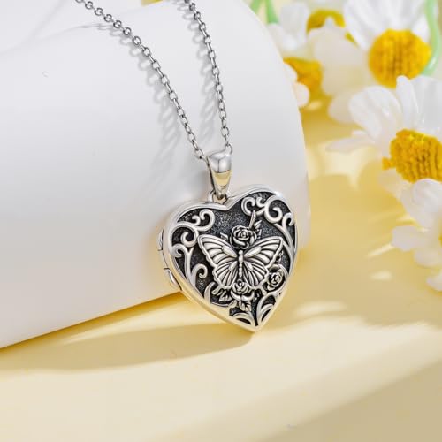 Personalized Heart Locket Necklace That Holds Pictures 925 Sterling Silver Custom Photo Lockets Necklaces Jewelry Gifts for Family Women Lover - color: Butterfly, style: Locket Only