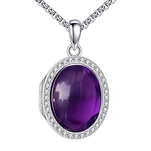 ONEFINITY Locket Necklace Photo Necklace Memorial Jewelry Gifts for Women Mom Wife - color: Amethyst