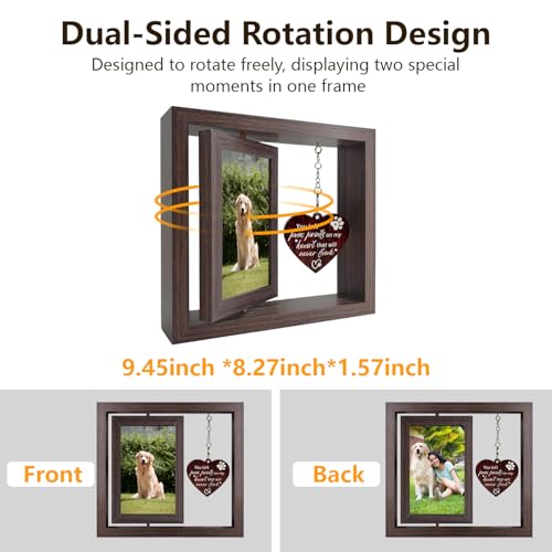 4x6 Rotating Pet Memorial Photo Frame, Double-Sided Remembrance Picture Frame, Sympathy Gift for Loss of Dog or Cat, Wooden Keepsake with Heart Charm - color: you left paw prints on my heart