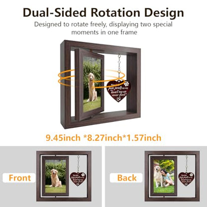 4x6 Rotating Pet Memorial Photo Frame, Double-Sided Remembrance Picture Frame, Sympathy Gift for Loss of Dog or Cat, Wooden Keepsake with Heart Charm - color: you left paw prints on my heart