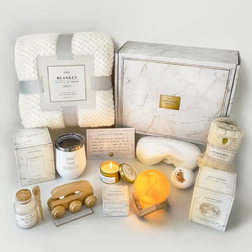 AHAGIFTREE Gift Baskets for Women,11PC Care Package with Moon Lamp,Grief,Get Well Soon After Surgery,Birthday,Think of You,Thank You,Sympathy - color: White