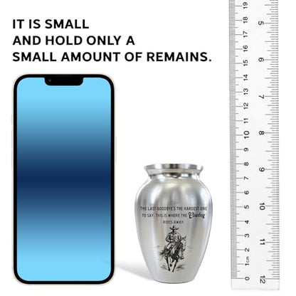 Cowboy Mini Keepsake Urn, Stainless Steel Small Memorial Urn for Human Ashes, Decorative Funeral Urn with Engraved Western Cowboy Boots and Hat with Cross, 2.56" Small Remembrance Vessel