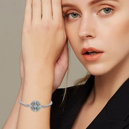 TUGHRA Ashes Bracelet for Women Urn Bracelet for Ashes 925 Sterling Silver Cremation Jewelry Memorial Gifts Keepsake Bracelet - style: Ashes Bracelet-coin-compass-abalone shell
