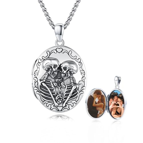 CUOKA MIRACLE Sterling Silver Animals Locket Necklace for Women Keepsake | That Holds Picture Personalized Customize Photo Locket Gift for Mom Grandma - style: 22-skull