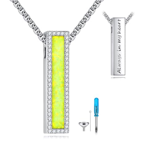 Urn Necklace for Ashes 925 Sterling Silver Cremation Jewelry | Necklaces for Ashes of Loved Ones, Keepsake Necklace for Ashes, Ash Pendants Memorial Jewelry for Women and Men - color: Lime Yellow Opal