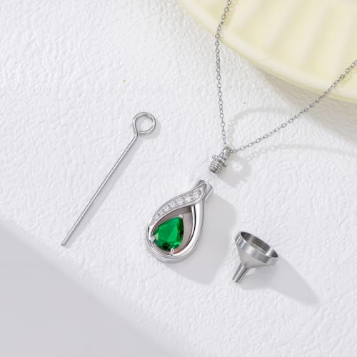 Teardrop Urn Necklace for Ashes Birthstone Keepsake Pendant Cremation Jewelry for Ashes Memorial Jewelry Gifts for Loss of a Loved One for Women - style: May-Emerald