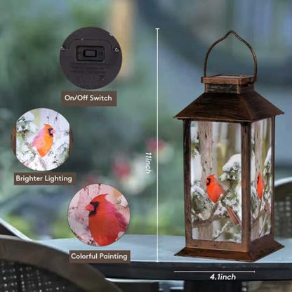 Solar Cardinal Lanterns Outdoor, Waterproof LED Hanging/Tabletop Lights for Patio, Yard, Pathway, Garden Decor