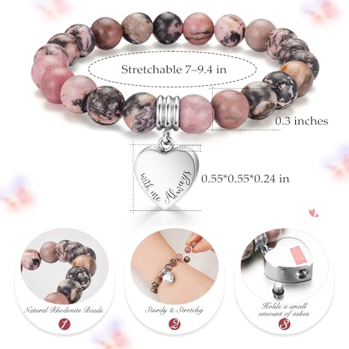 abooxiu Cremation Jewelry Urn Bracelet for Ashes Memorial Heart Ashes Keepsake Cremation Ash Bracelets Urn Jewelry for Ashes of Loved Ones for Women - With Me Always - style: Rhodonite