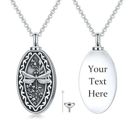 925 Sterling Silver Memorial Jewelry Urn Necklaces for Ashes, Photo Locket Necklace that Holds Picture - color: Dragonfly Urn-Custom