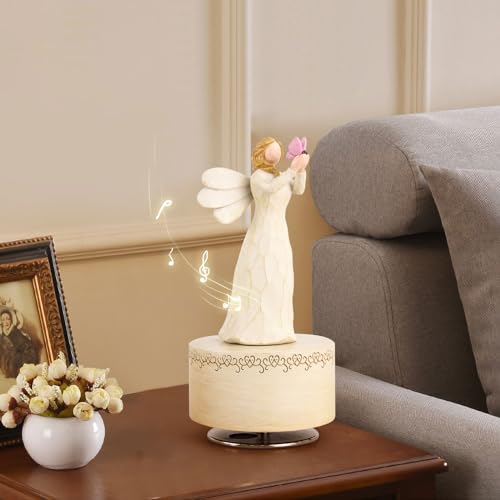 Angel Music Box, Sculpted Hand-Painted Musical Figure Gifts Butterfly Music Box Guardian Angel Figurine for Daughter Women Birthday Anniversary, Play You are My Sunshine - color: Angel Holding Butterfly