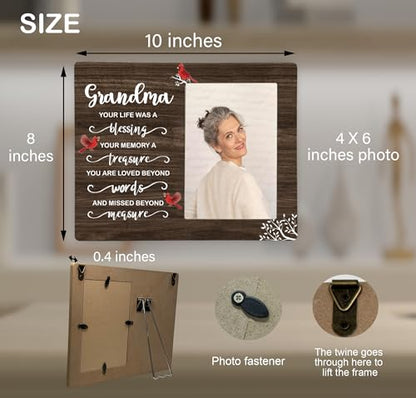 Grandma Memorial Wooden Picture Frame, In Loving Memory Remembrance Photo Frame Gifts for Grandma, Bereavement Sympathy Wooden Frame for Loss of Grandma, 4x6 inch Photo - style: Grandma Remembrance Memorial