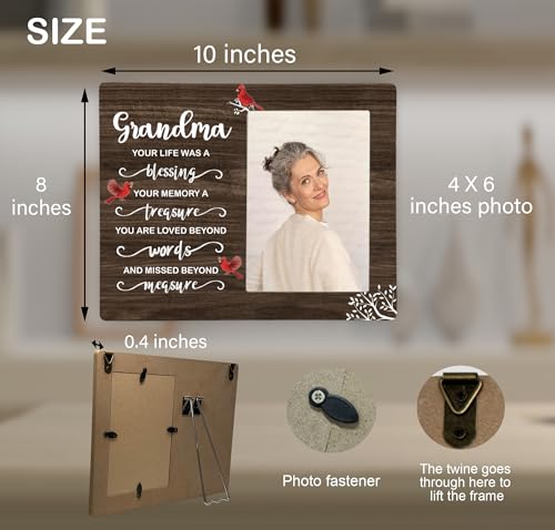 Grandma Memorial Wooden Picture Frame, In Loving Memory Remembrance Photo Frame Gifts for Grandma, Bereavement Sympathy Wooden Frame for Loss of Grandma, 4x6 inch Photo - style: Grandma Remembrance Memorial