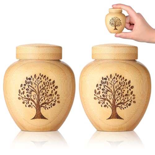 Small Urns for Human Ashes Made of Bamboo Set of 2,Mini Cremation Urns for Human or Pet Ashes,Decoration Urns Ashes Container with Tree of Life Pattern Engraved