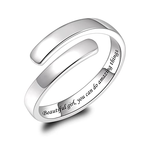 BEILIN 925 Sterling Silver Inspirational Jewelry Rings Adjustable Ring Personality Encouragement Gift for Teens Women - style: Beautiful g, you can do amazing things
