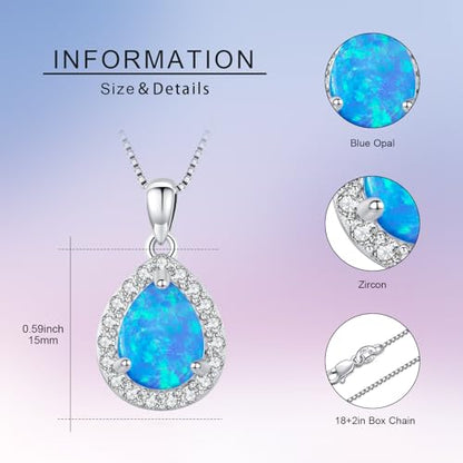 Urn necklace for Ashes 925 Sterling Silver Opal/Turquoise/Moonstone/Moss agate Pendant Cremation Memory Jewelry Keepsake Gifts for Women - style: Blue Opal