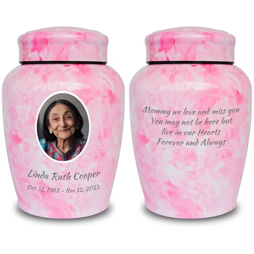 Custom Pink Cremation Urns for Human Ashes Adult Female with Photo - color: Pink - Memorial Love, size: Custom