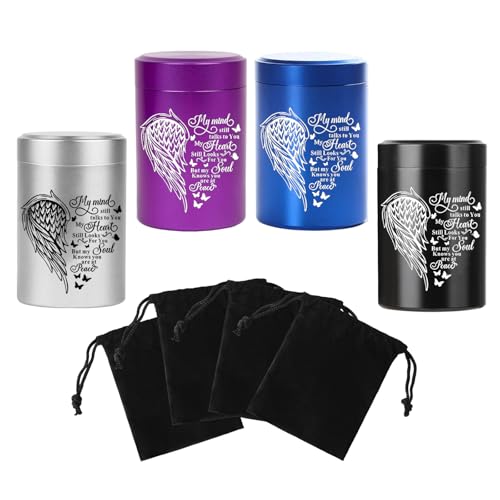 RIPFEVURN 4pcs Angel Wings Heart Small Urns for Human Ashes Adult Female Male 2.75 Inch Aluminum Sharing Cremation Keepsake Mini Urn for Ashes Women Men