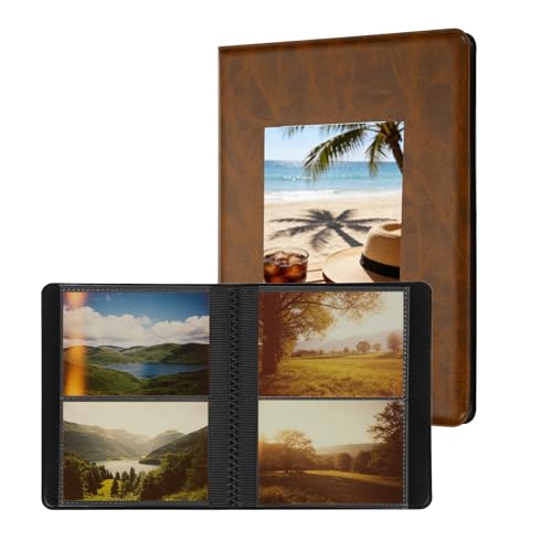 uxcell 64 Pockets Vintage Photo Album, 16 Pages Photocard Holder 6.8 x 5" Retro PU Leather Instant Camera Album Picture Book Organizer for Weddings Travel Family, Dark Brown - color: Dark Brown, size: 6.81 x 5.04 Inch（64 Pockets)