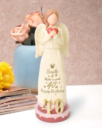 40th Birthday Gifts for Women, Happy 40th Birthday Decorations | Ideas Gifts for 40 Year Old Woman Mom Wife Friend Sister, Sculpted Hand-Painted Angel Figurine for Home Decor - style: 40th Birthday